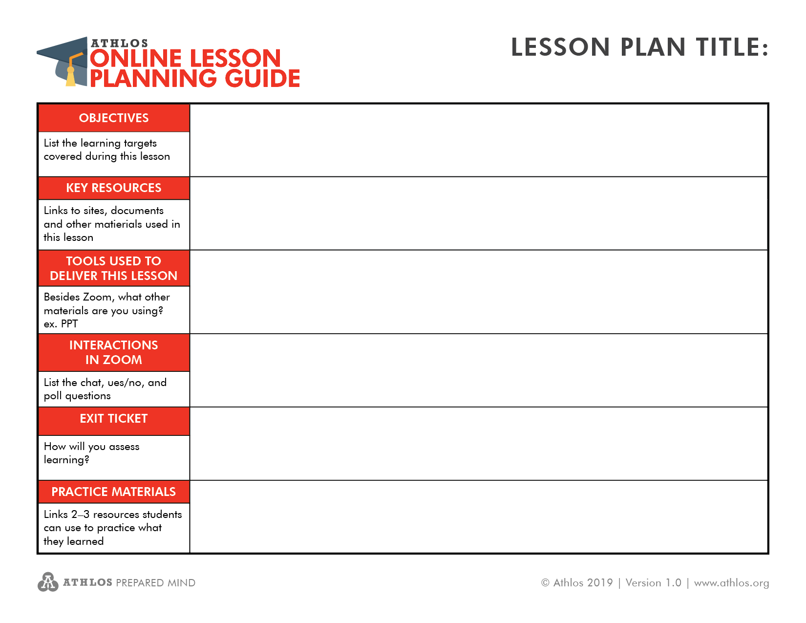 Graphic of Athlos Online Lesson Planning Guide template